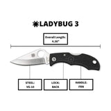 Spyderco Ladybug 3 Lockback PlainEdge Saber Grind Black Knife