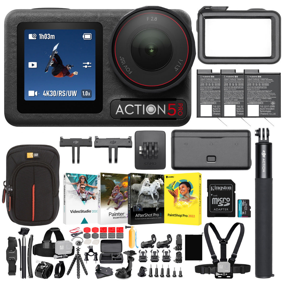DJI Osmo Action 5 Pro Adventure Combo with 4 Photo Softwares, 50-in-1 Accessory Set Bundle