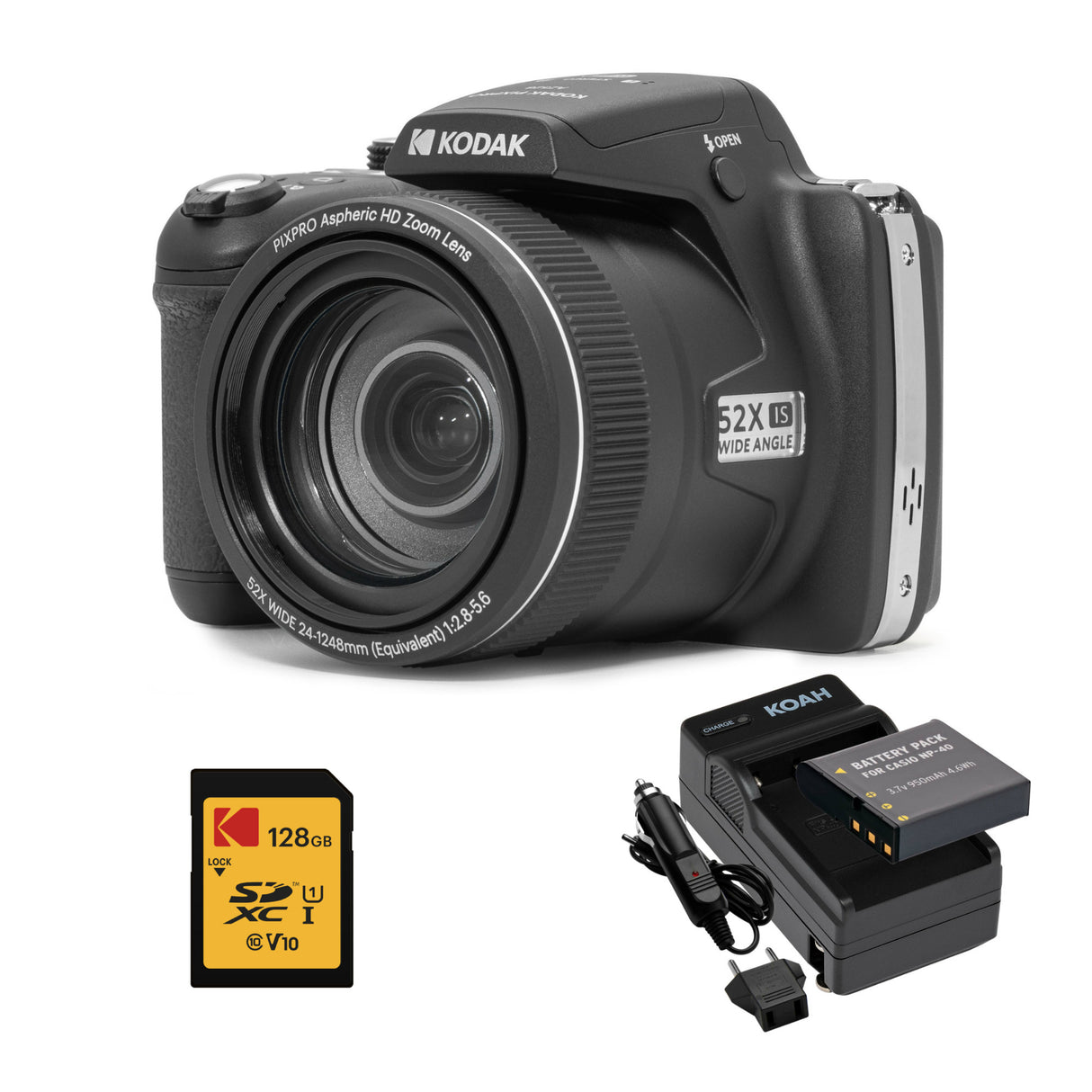 Kodak PIXPRO AZ528 16MP Astro and 52x Optical Zoom Digital Camera (Black) with 128GB SD Card Bundle