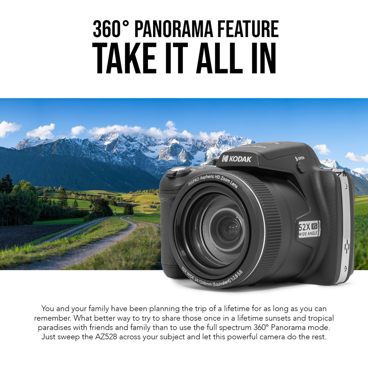 Kodak PIXPRO AZ528 16MP Astro and 52x Optical Zoom Digital Camera (Black) with 128GB SD Card Bundle