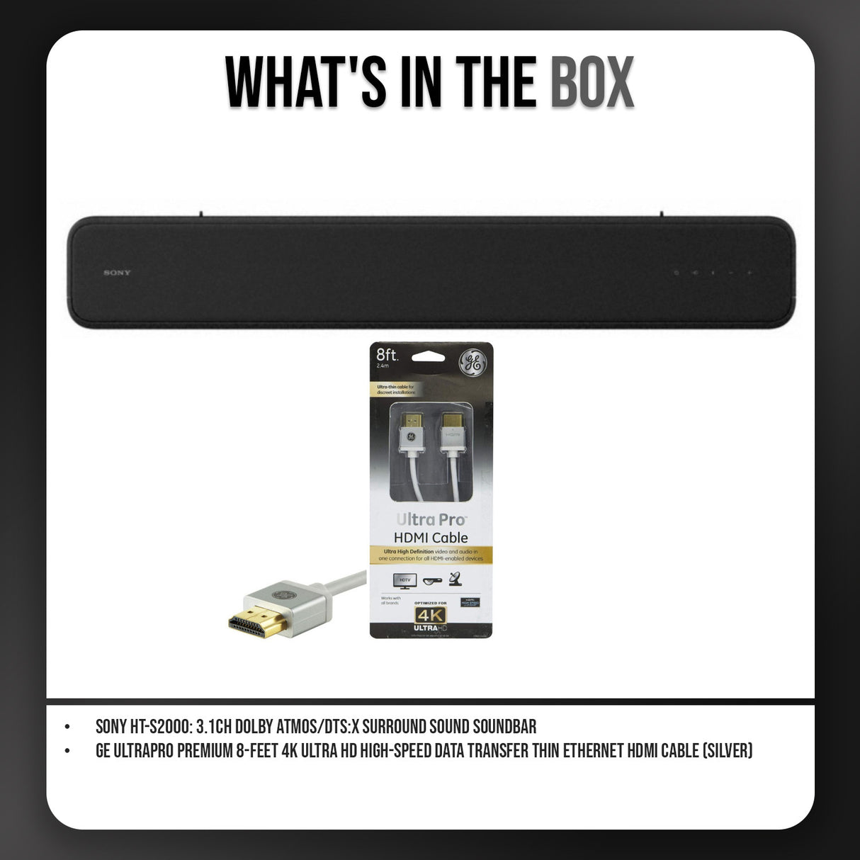 Sony HT-S2000: 3.1ch Dolby Atmos and DTS:X Surround Sound Soundbar with 8-Feet HDMI Cable Bundle