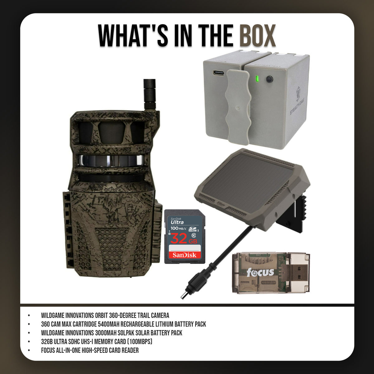 Wildgame Innovations Orbit 360-Degree Trail Camera with 36MP Image Quality and 1080p Video Bundle