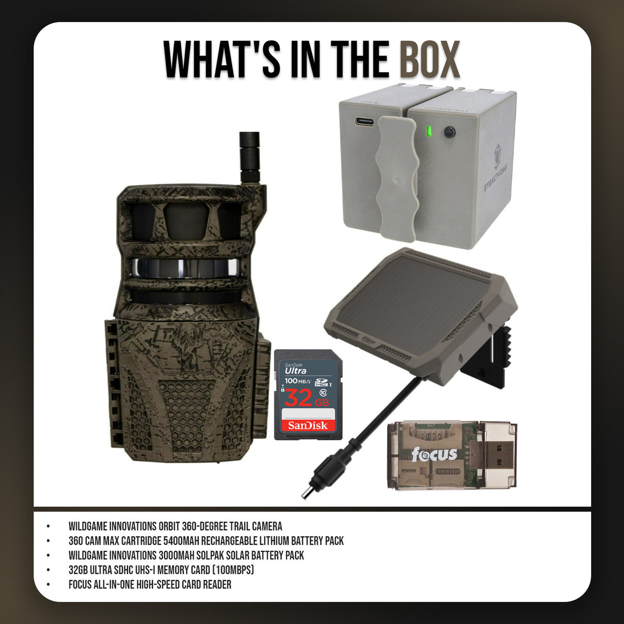 Wildgame Innovations Orbit 360-Degree Trail Camera with 36MP Image Quality and 1080p Video Bundle