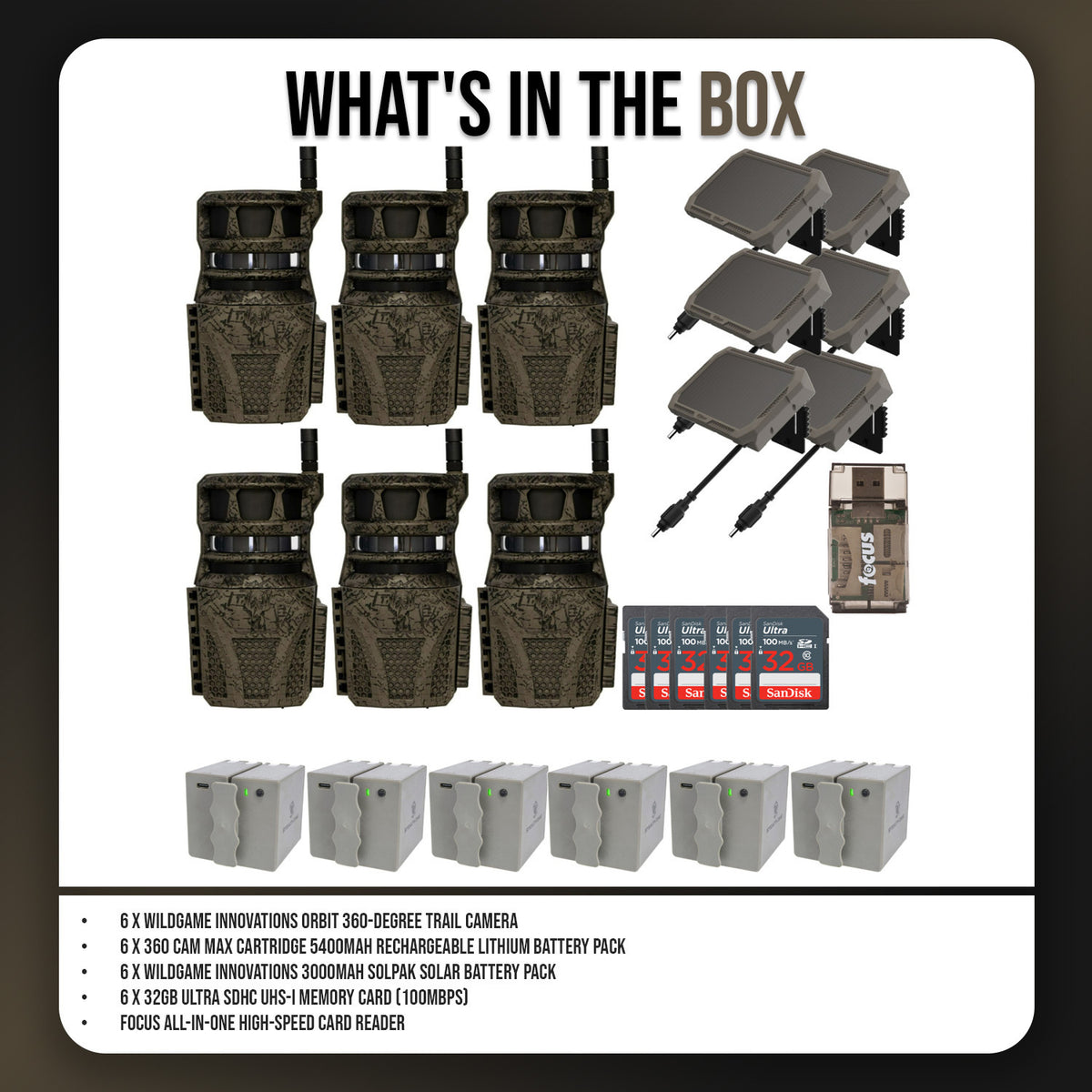 Wildgame Innovations Orbit 360-Degree Trail Camera with 36MP Image Quality (6-Pack) Bundle