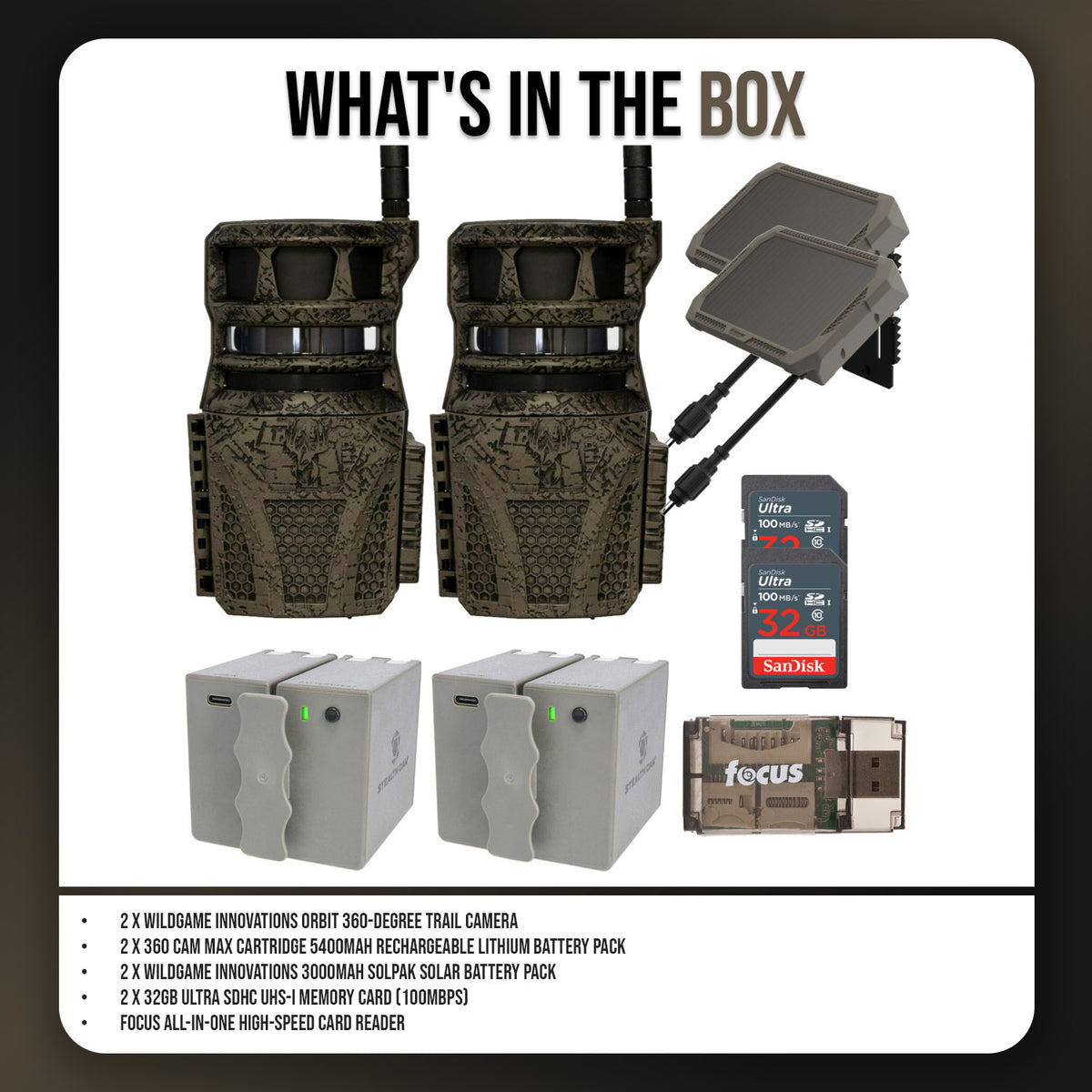 Wildgame Innovations Orbit 360-Degree Trail Camera with 36MP Image Quality (2-Pack) Bundle