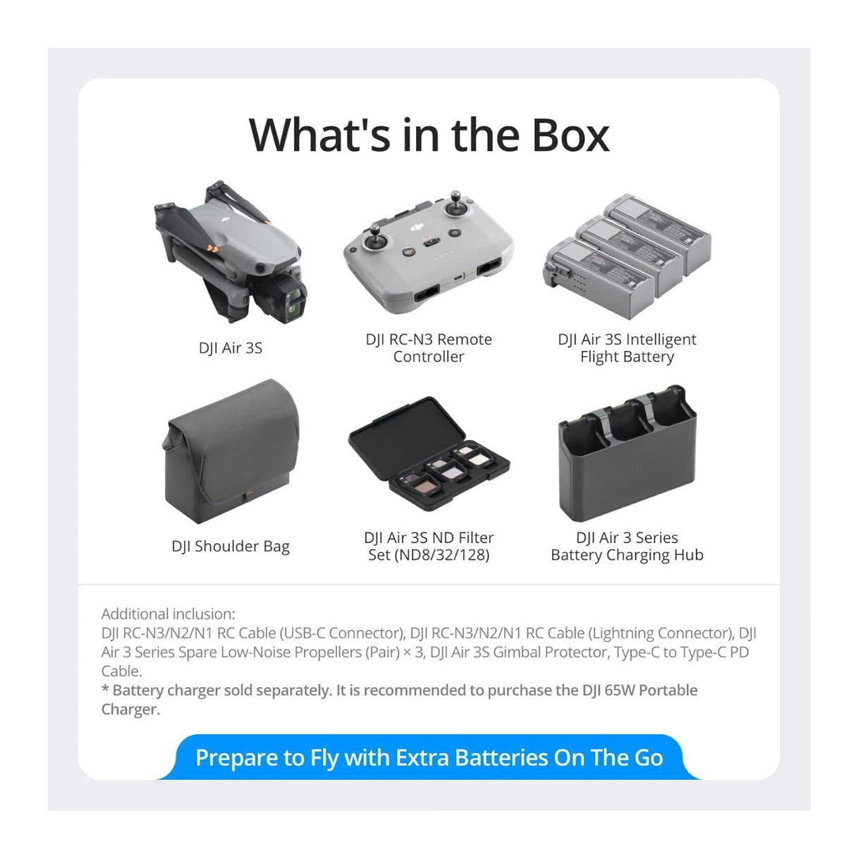 DJI Air 3S Dual Camera Drone Fly More Combo with RC-N3 Remote Controller