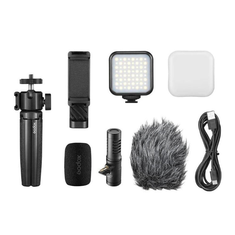 Godox Vlogging Kit with 3.5mm Universal Edition LED6Bi Bi Color LED Video Light (Open Box)
