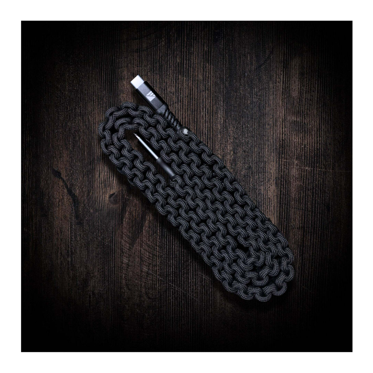 Dark Energy 6 Feet USB-C to USB-C Paracord Cable with Leather Strap and 6 Armor Levels (Black)