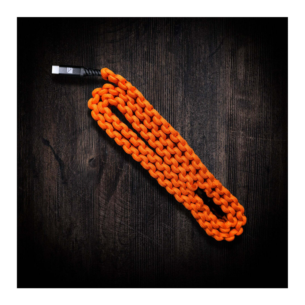 Dark Energy 6 Feet USB-C to USB-C Paracord Cable with Leather Strap and Armoring (Hi-Vis Orange)