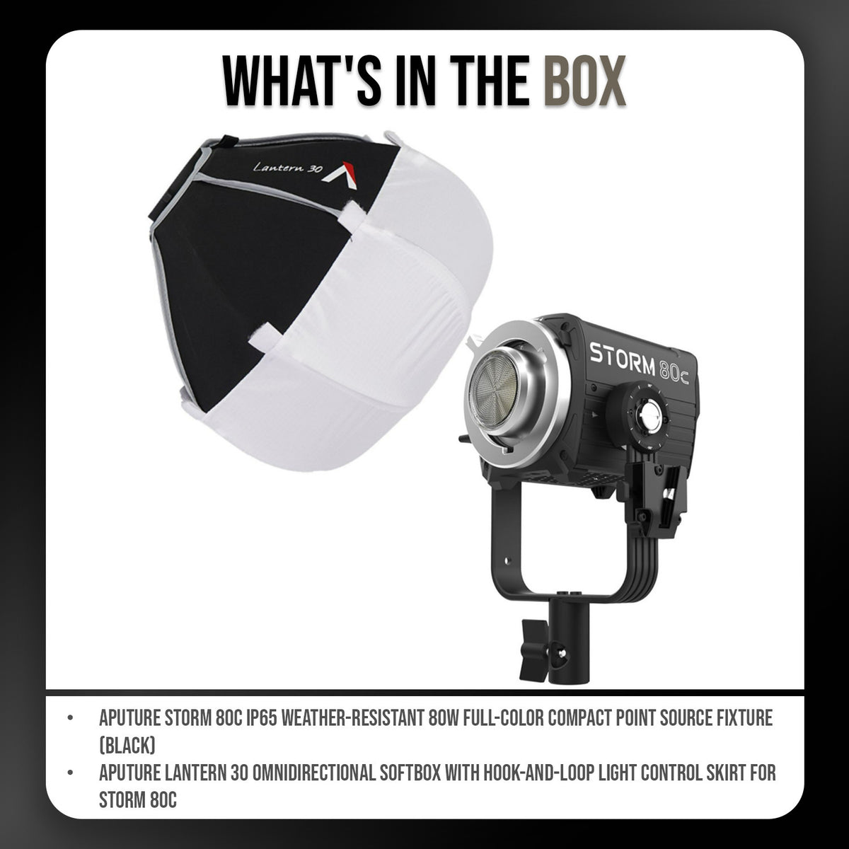 Aputure STORM 80c 80W Full-Color Point Source Fixture (Black) and Omnidirectional Softbox Bundle