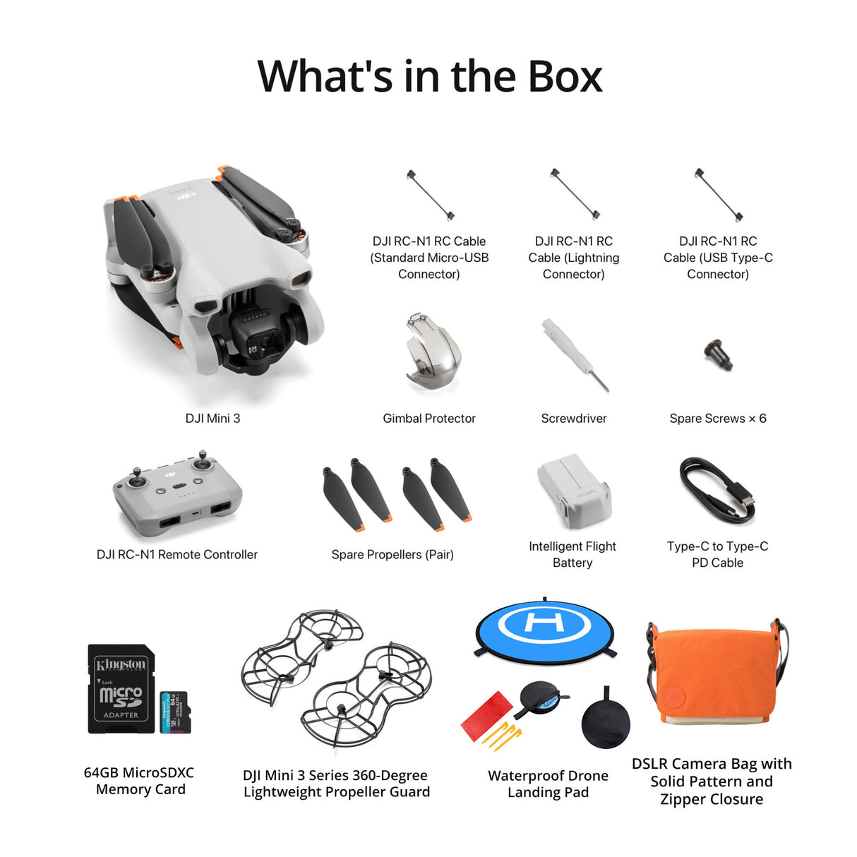 DJI Mini 3 Camera Drone (RC-N1) with 64GB SD Card, Drone Landing Pad, Propeller Guard Set and Case
