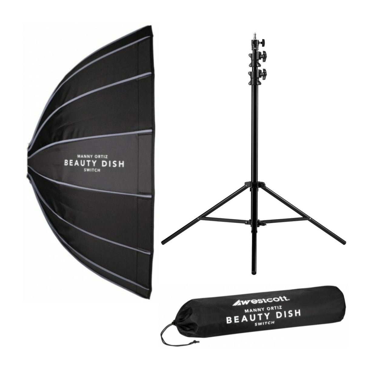 Westcott Beauty Dish Switch (36-Inch, Silver Interior) with Heavy-Duty Light Stand (8 Feet) Bundle
