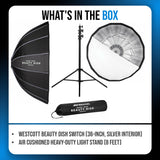 Westcott Beauty Dish Switch (36-Inch, Silver Interior) with Heavy-Duty Light Stand (8 Feet) Bundle