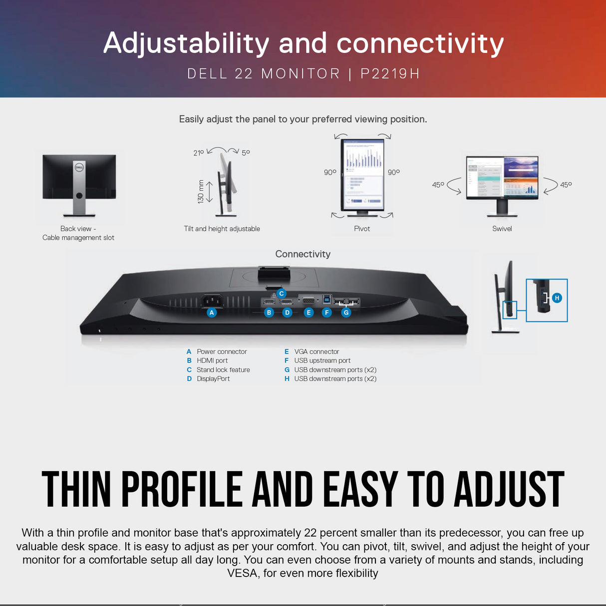 Dell P2219H 21.5-Inch FHD IPS Display Monitor (Black and Silver, Refurbished) with HDMI Cable Bundle