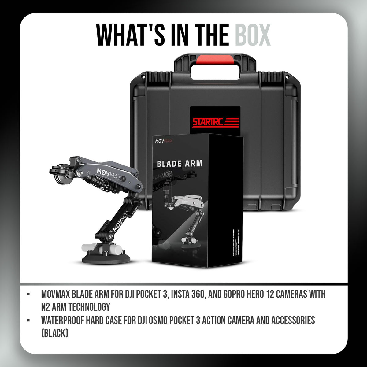 Movmax Blade Arm with N2 Arm Technology and Waterproof Hard Case (Black) Bundle