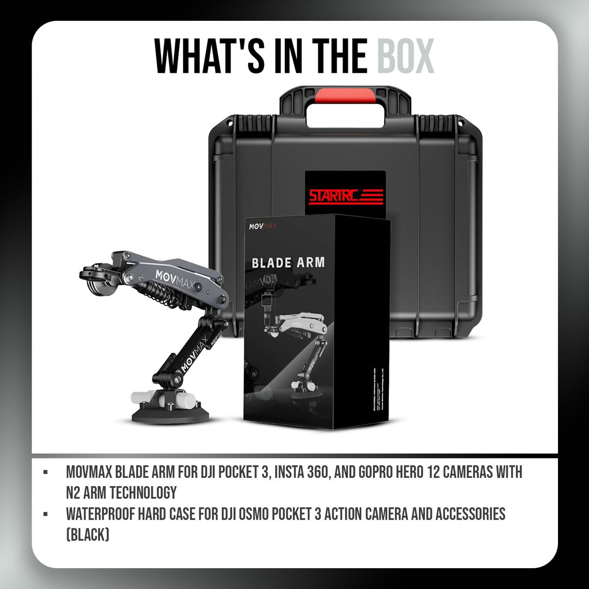 Movmax Blade Arm with N2 Arm Technology and Waterproof Hard Case (Black) Bundle