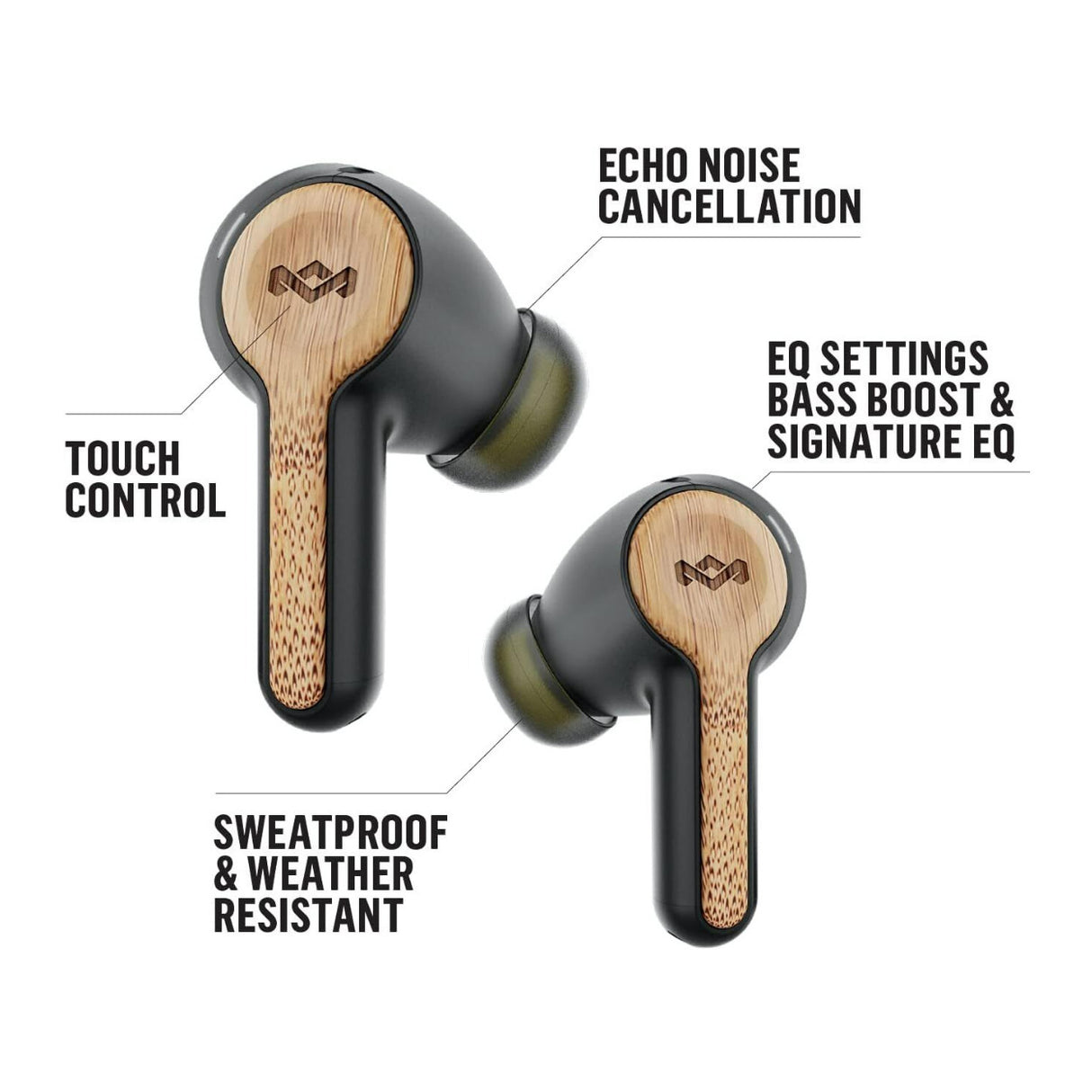 House of Marley Rebel True Wireless Earbuds with Call Noise Cancellation (Signature Black)