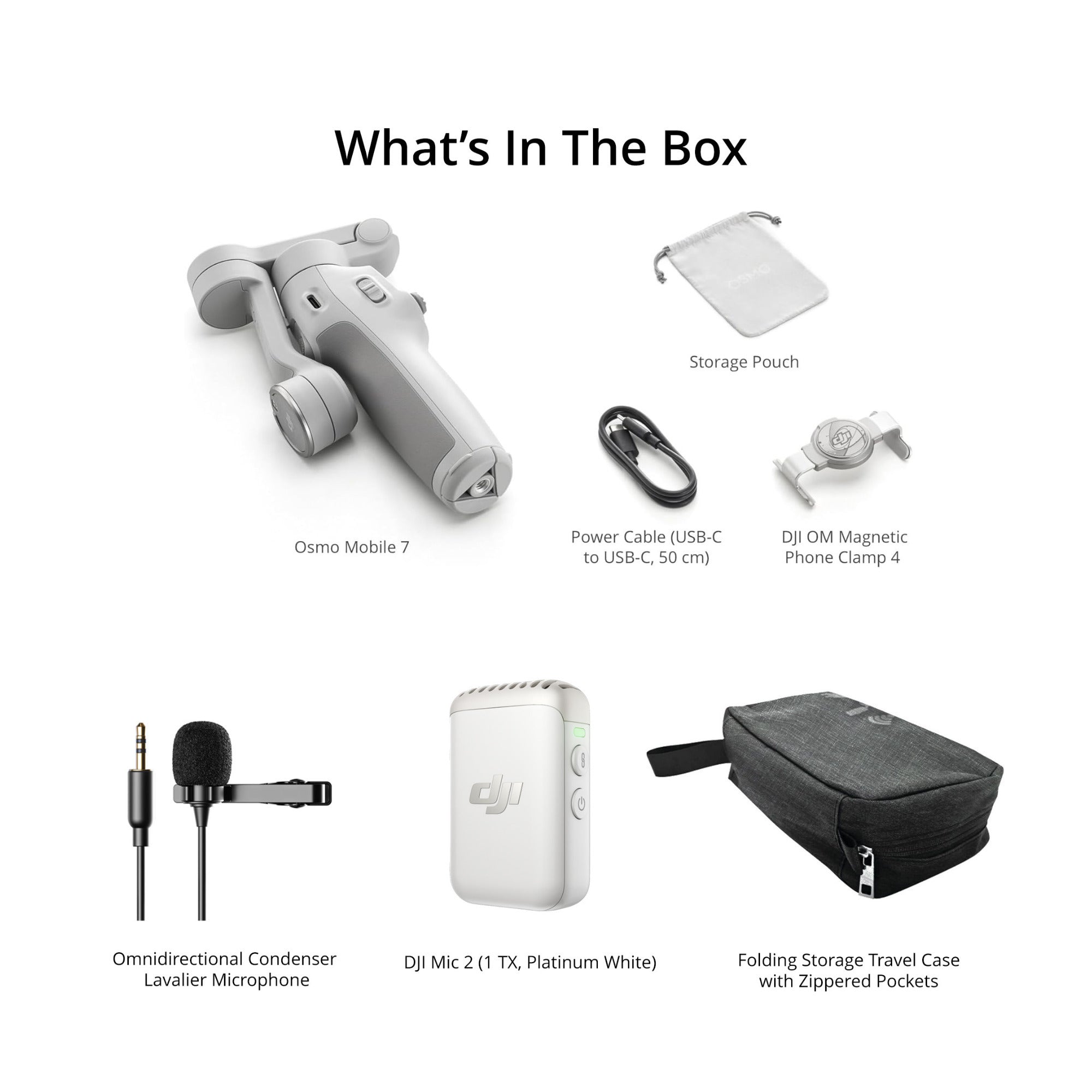 美品 DJI Osmo Mobile 7P + Mic Mini TXホワイト DJI Osmo Mobile 7 Gimbal with DJI Mic 2 Transmitter (White