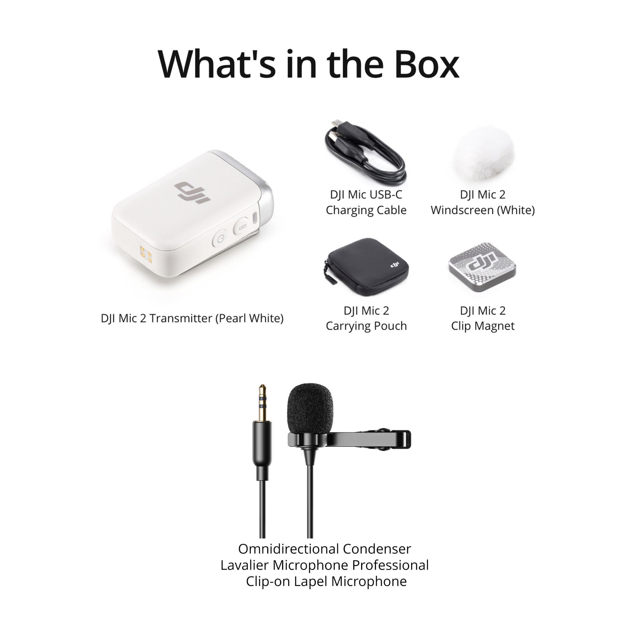 DJI Mic 2 (1 TX, Platinum White) with Omnidirectional Lavalier