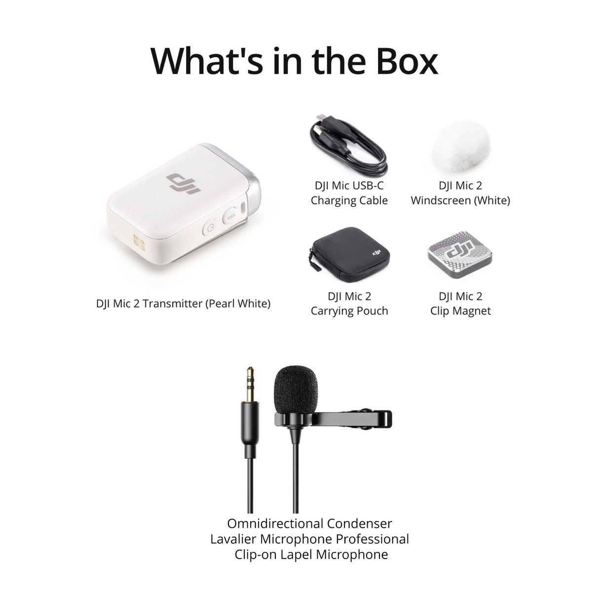 DJI Mic 2 (1 TX, Platinum White) with Omnidirectional Lavalier Microphone