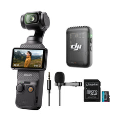 DJI Osmo Pocket 3 with Mic 2 (1 TX, Shadow Black), Lav Mic, and 128GB MicroSD Card bundle