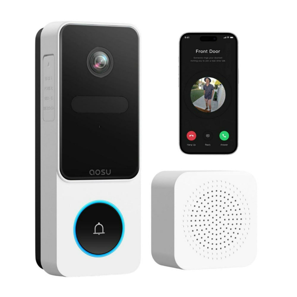 AOSU 2K QHD Waterproof 170-Degree Head-to-Toe Video Doorbell SE with Package and Human Detection