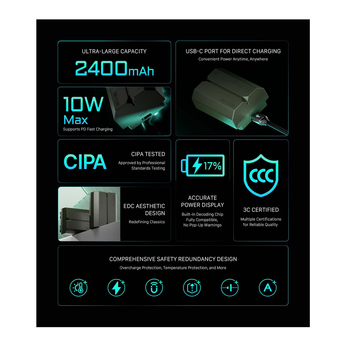 Tilta NP-FZ100 2400mAh High-Capacity Battery with High-Energy-Density Cell and USB-C Port (Green)