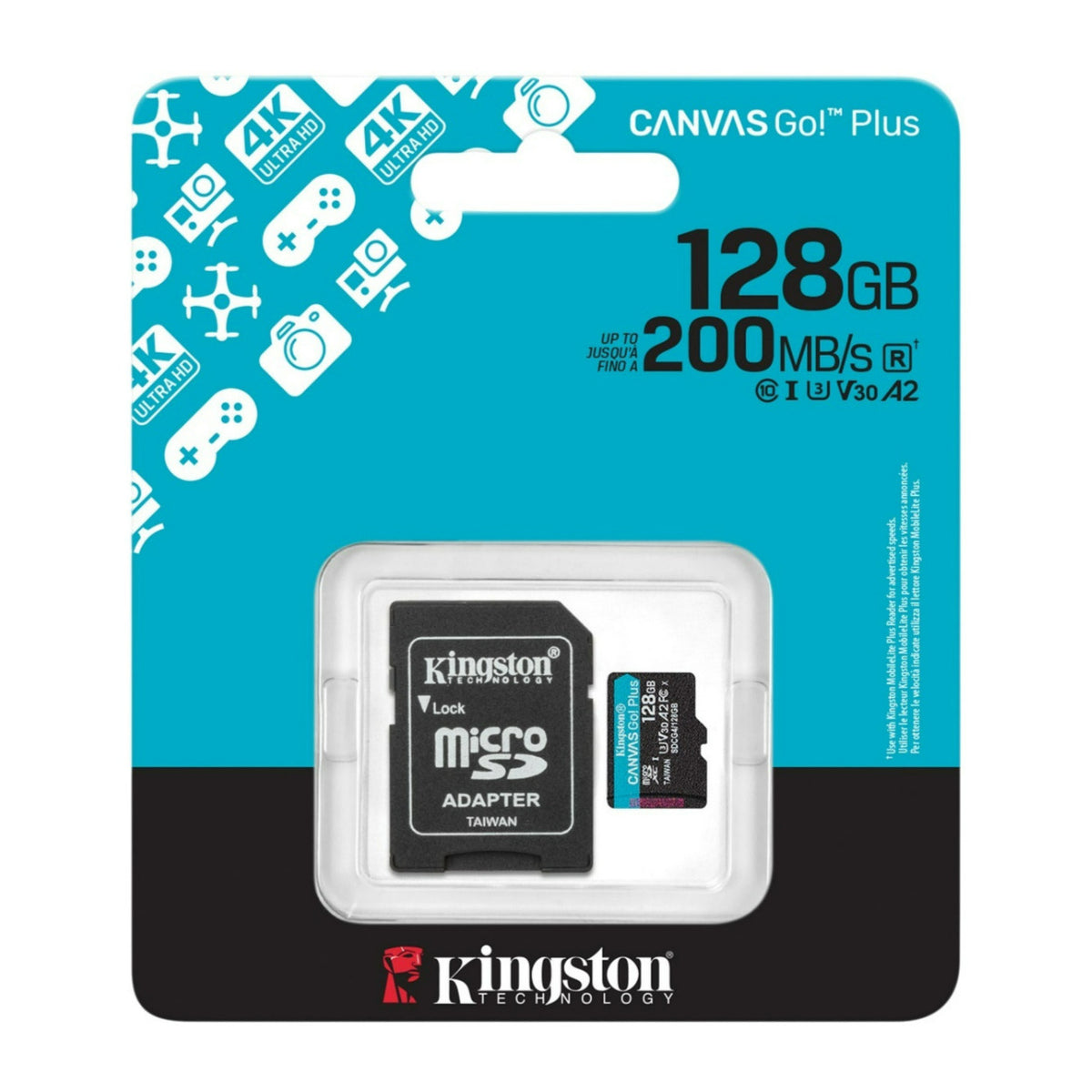 Kingston Canvas Go Plus U3 V30 A2 microSD Card with SD Adapter and 200MBPS Read Speed (128GB)
