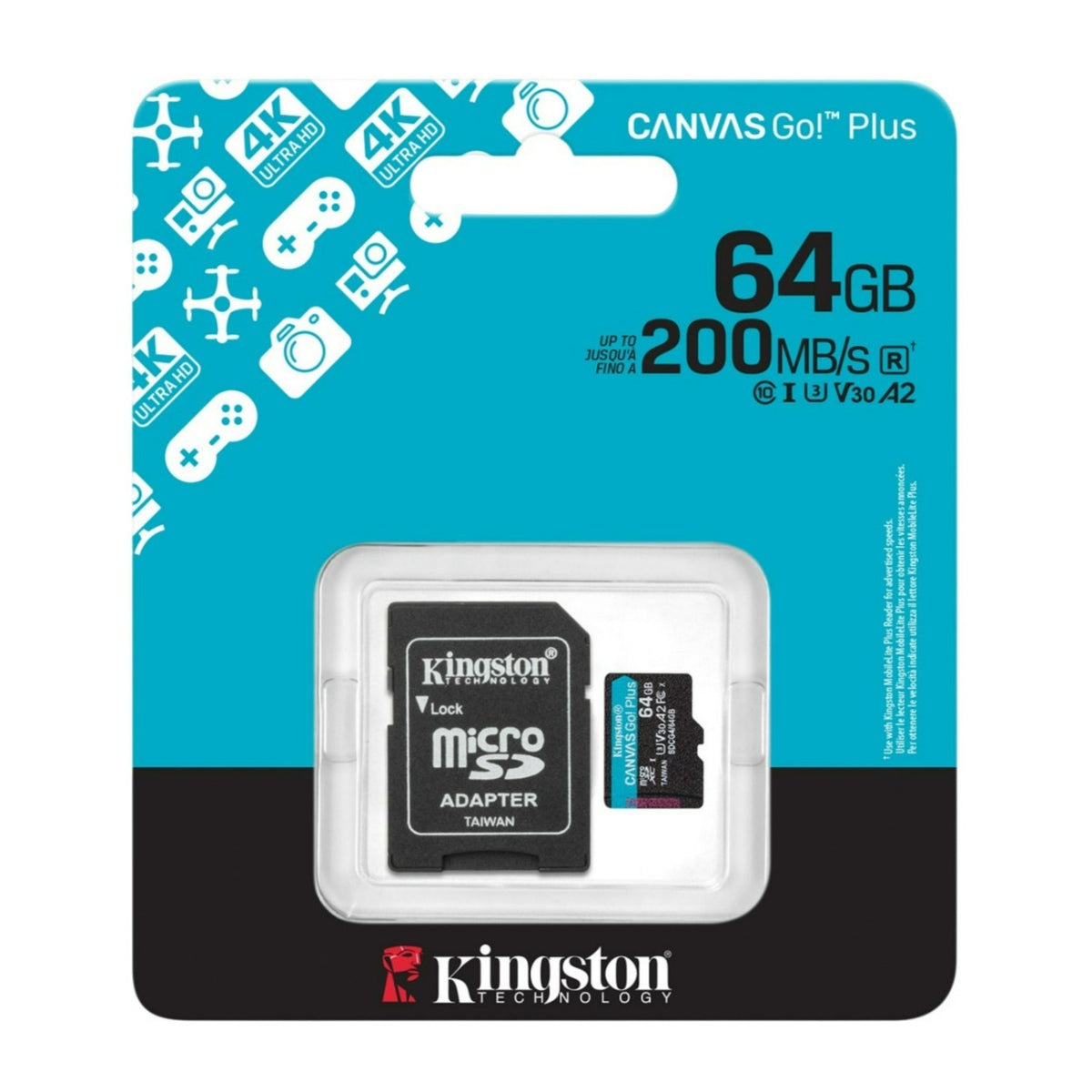 Kingston Canvas Go Plus U3 V30 A2 microSD Card with SD Adapter and 200MBPS Read Speed (64GB)