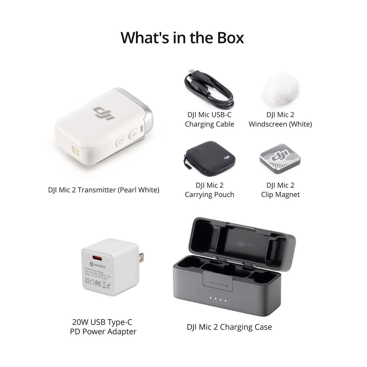 DJI Mic 2 Clip-On Transmitter/Recorder (White) with Charging Case Deluxe Bundle