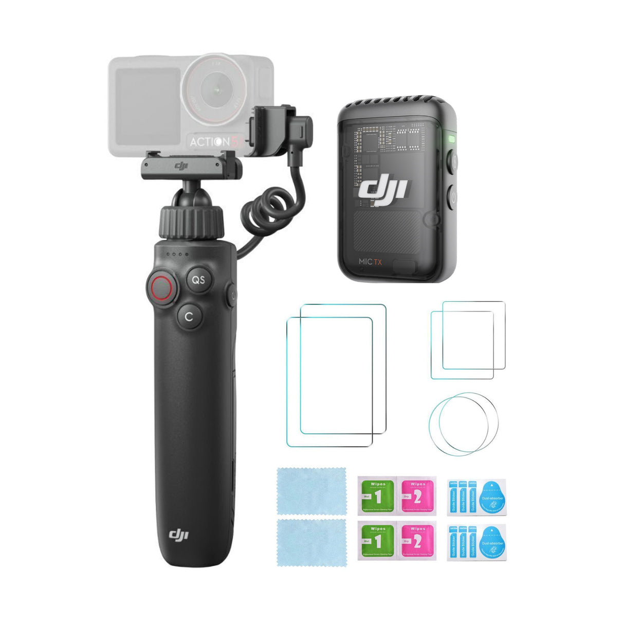 DJI Osmo Action Multifunctional Charging Handle with DJI Mic 2 (1 TX, Shadow Black) Bundle