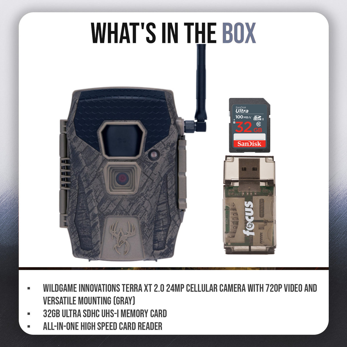 Wildgame Innovations Terra XT 2.0 24MP 720p Video Cellular Camera (Gray) with Memory Card Bundle