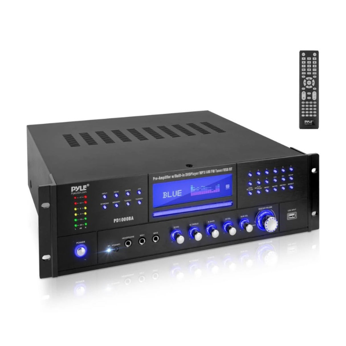 Pyle Pro 4-Speaker Bluetooth Home Theater Amplifier – CD/DVD Player, USB, AM/FM, AUX, Mic Inputs