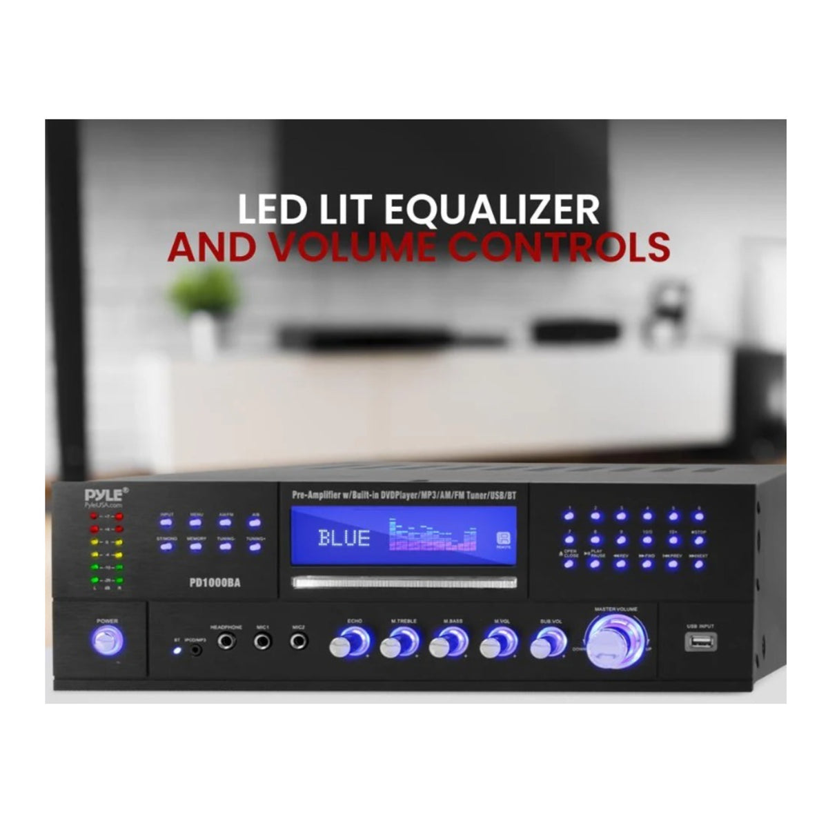 Pyle Pro 4-Speaker Bluetooth Home Theater Amplifier – CD/DVD Player, USB, AM/FM, AUX, Mic Inputs