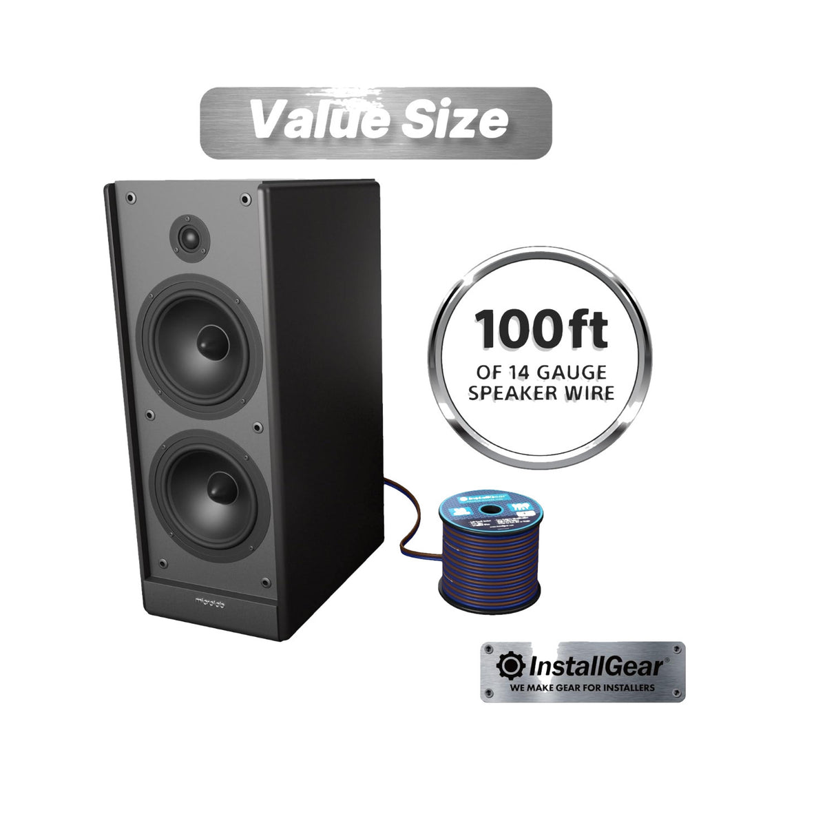 InstallGear 14 Gauge Speaker Wire Cable (100ft) with 12 Banana Plugs