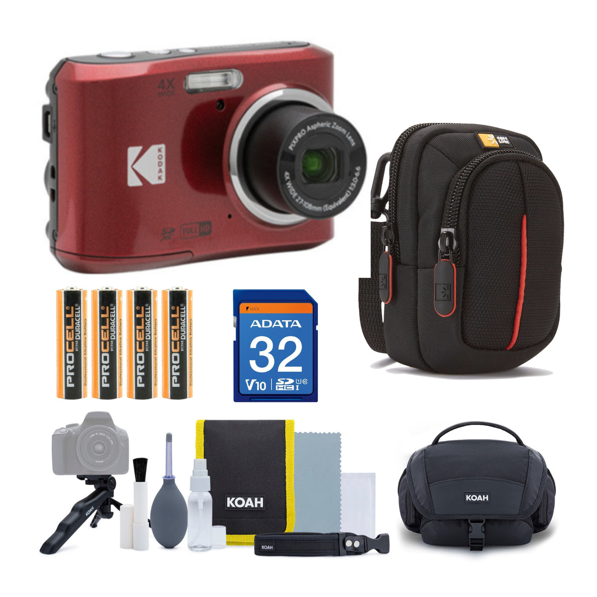 Kodak PIXPRO FZ45 Friendly Zoom Digital Camera (Red) with SD Card, Case Bundle