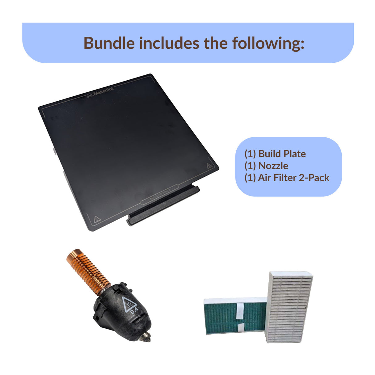 MakerBot Sketch Sprint 3D Printer Accessories with Extruder Nozzle, Air Filter Set, and Build Plate