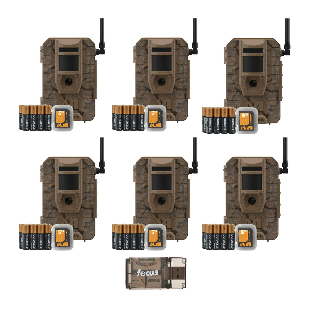 Muddy Mitigator 2.0 24MP Cellular Camera Combo (Brown, 6-Pack) and High Speed Card Reader Bundle