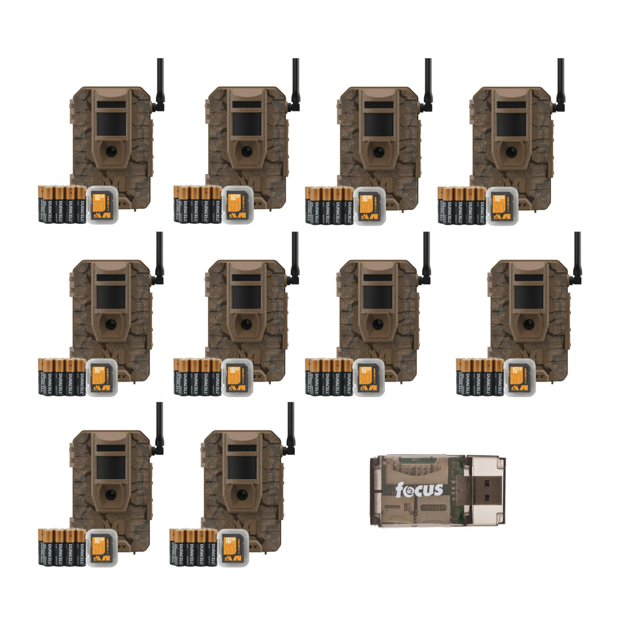 Muddy Mitigator 2.0 24MP Cellular Camera Combo (Brown, 10-Pack) and High Speed Card Reader Bundle