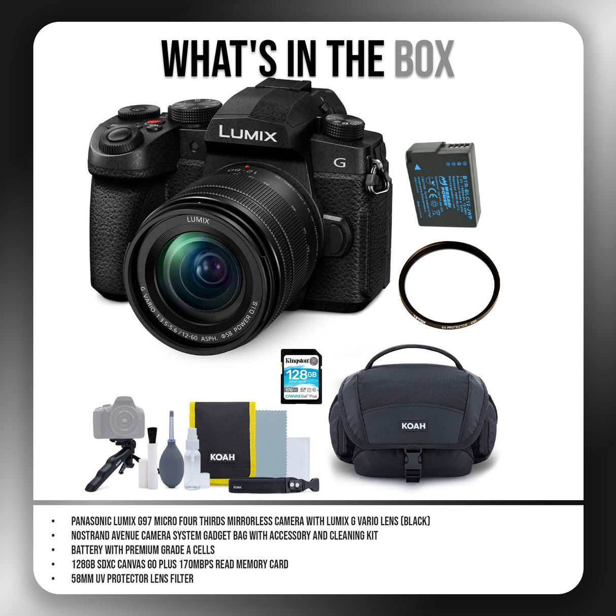 Panasonic LUMIX G97 Micro Four Thirds Mirrorless Camera (Black) with Gadget Bag and Battery Bundle