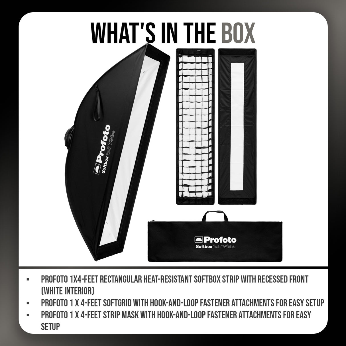 Profoto 1x4-Feet Rectangular Softbox Strip (White Interior), Softgrid, and Strip Mask Bundle