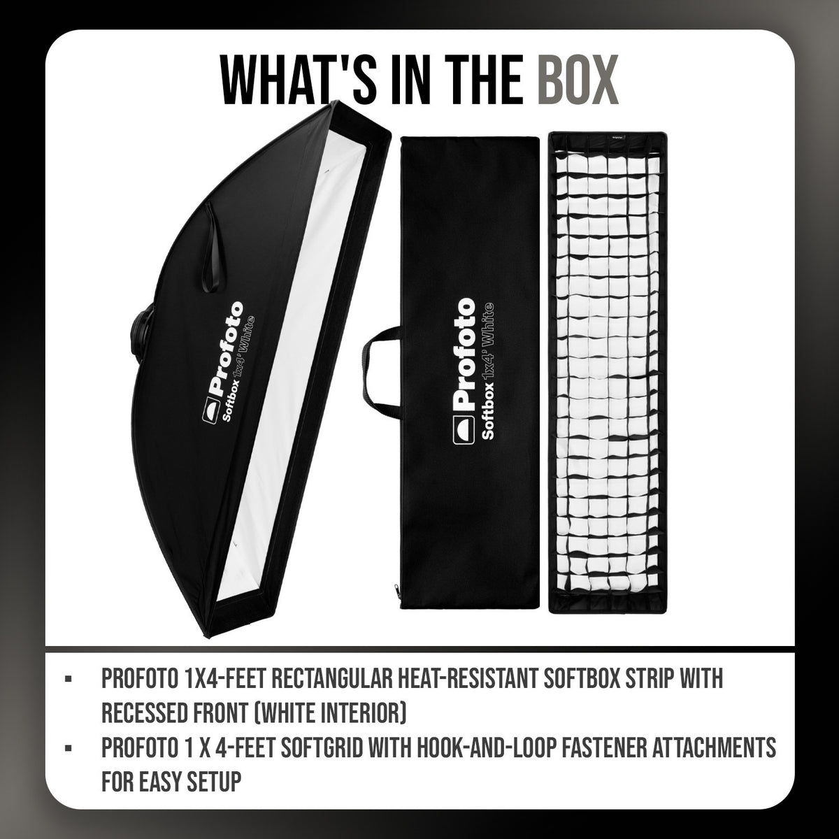 Profoto 1x4-Feet Rectangular Softbox Strip (White Interior) and 1 x 4-Feet Softgrid Bundle