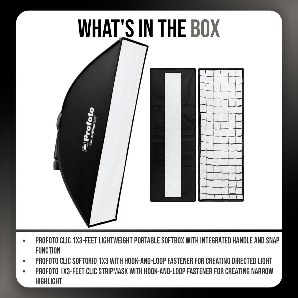 Profoto Clic 1x3-Feet Lightweight Portable Softbox, Clic Softgrid, and Stripmask Bundle