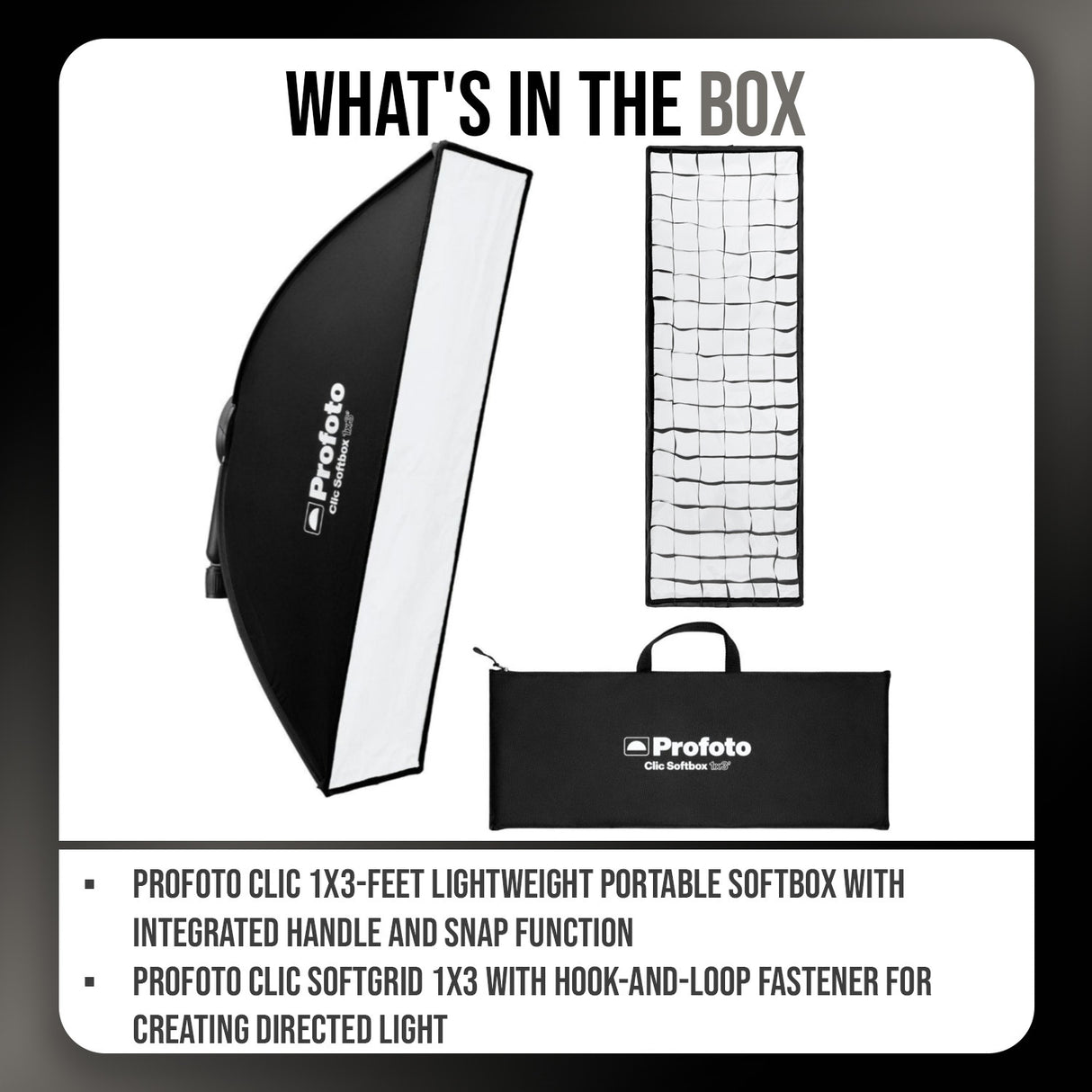 Profoto Clic 1x3-Feet Lightweight Portable Softbox with Integrated Handle and Clic Softgrid Bundle