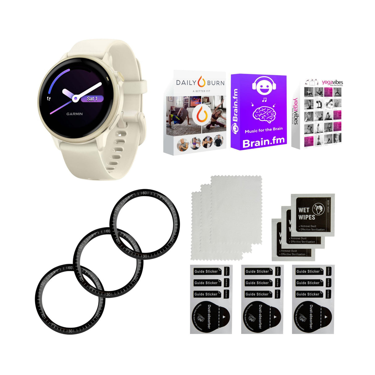 Garmin vivoactive 6 Smartwatch (Lunar Gold/Bone Band) Bundle with Tempered Glass Screen Protector