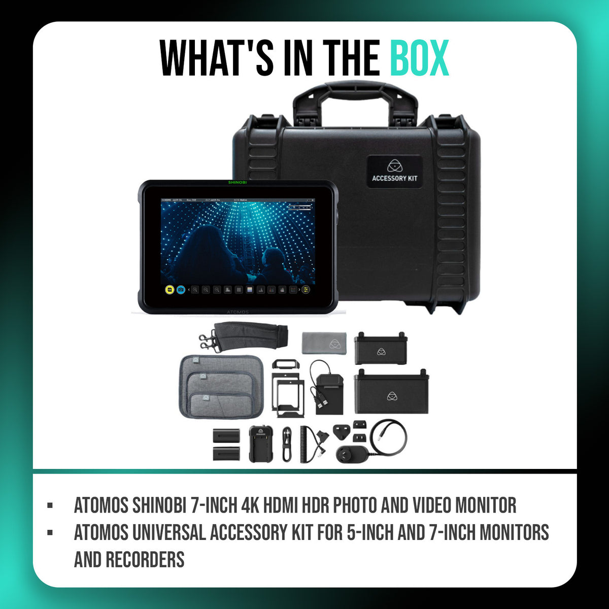 Atomos Shinobi 7-Inch 4K HDMI HDR Photo and Video Monitor and Universal Accessory Kit Bundle