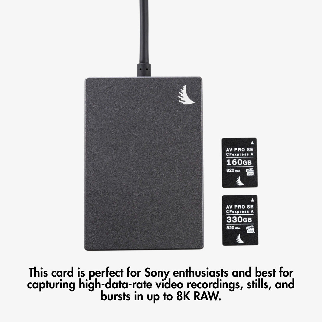 Angelbird 160GB AV PRO CFexpress 2.0 Type A SE Memory Card with Card Reader/Case Type A/SD Bundle