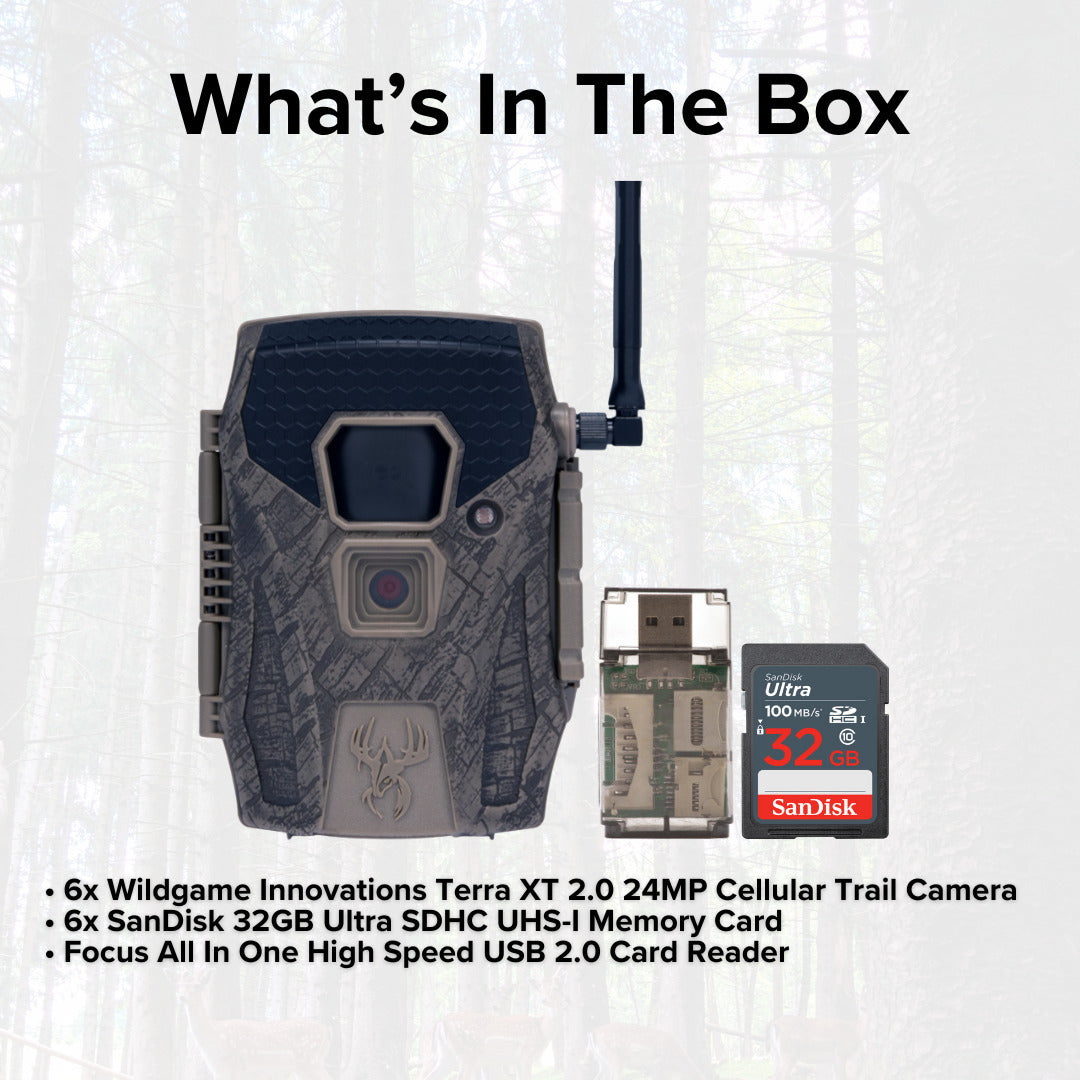 Wildgame Innovations Terra XT 2.0 24MP Three Cellular Trail Cameras (2-Pack) with Memory Card Bundle