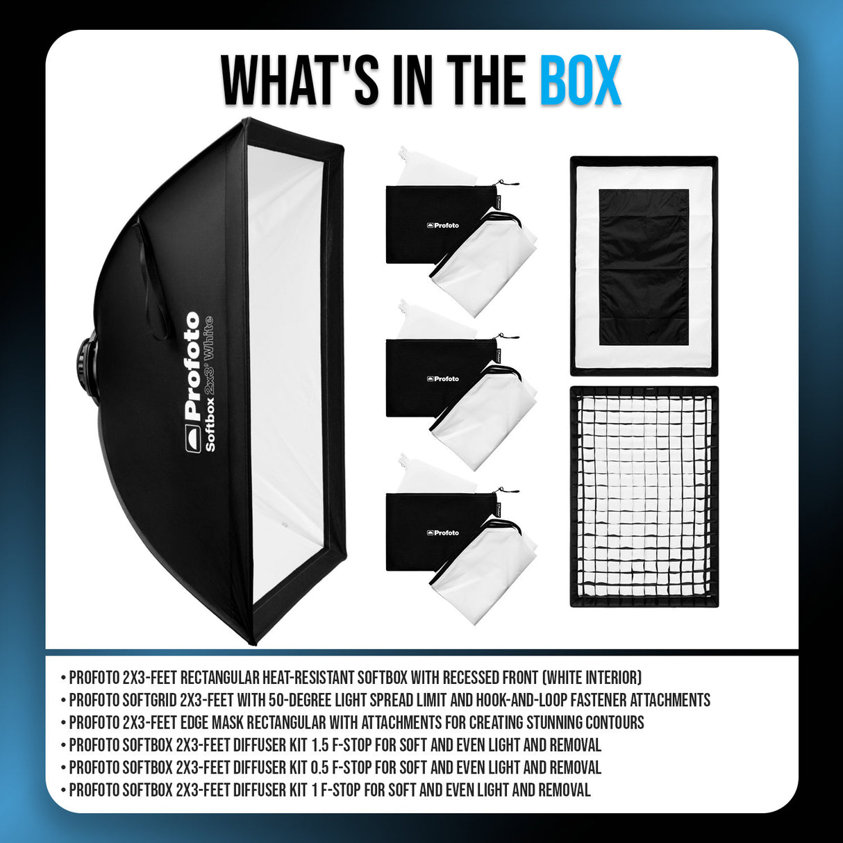 Profoto 2x3-Feet Rectangular Softbox with Softgrid 2x3-Feet and 2x3-Feet Edge Mask Bundle