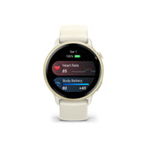 Garmin vivoactive 6 GPS Smartwatch (Lunar Gold/Bone Band) Bundle with Wireless Earbuds